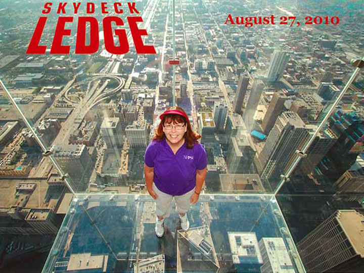 Pa. Press Club member Kay Stephens of Altoona had a chance to do some sightseeing during the 2010 convention of the National Federation of Press Women, held in Chicago.  This photo was taken on the Skydeck of the Willis Tower, which used to be known as the Sears Tower.  It